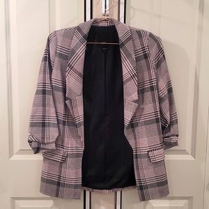 River island pink and black plaid check blazer